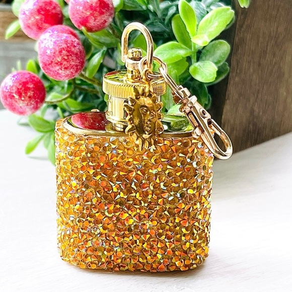 MINI FLASK crystal encrusted keyring IRIDESCENT keyfob CELESTIAL mini flask GOLD - Picture 9 of 13